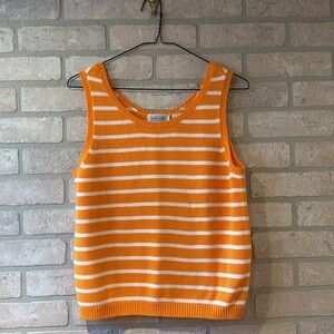 Vintage Jeanne Pierre Orange and White Knit Striped Sleeveless Tank Top Sweater